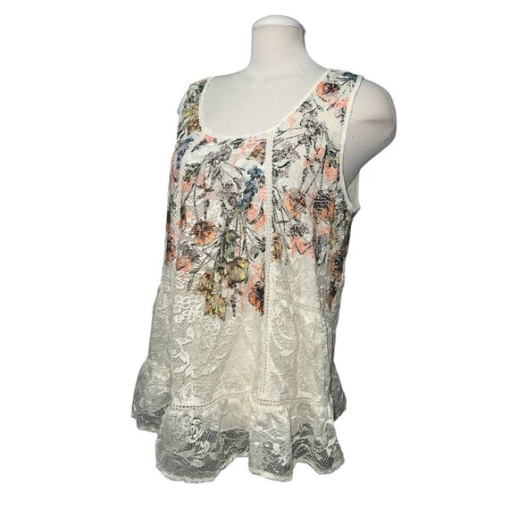 New Directions Womens Floral Embroidered Lace Sleeveless Top Ivory Multicolor Si - Picture 5 of 11